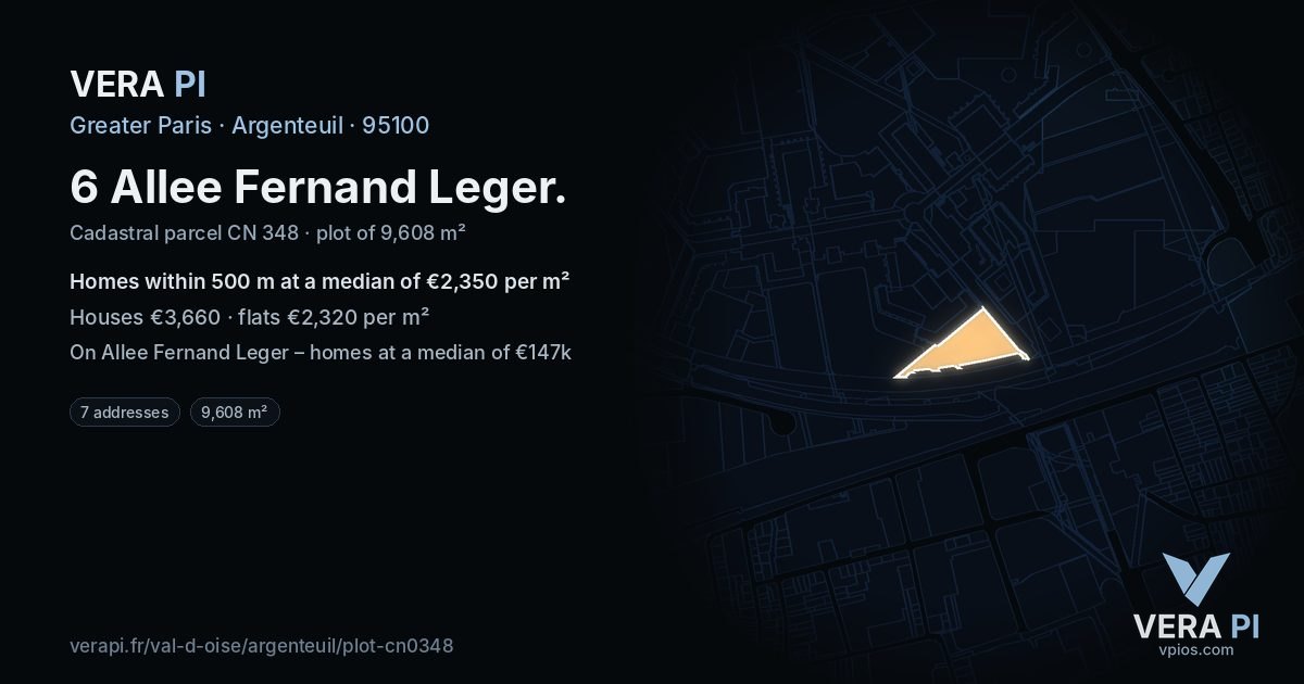 6 Allee Fernand Leger, Argenteuil at night – the plot lit, the parcels around coloured by the prices near them