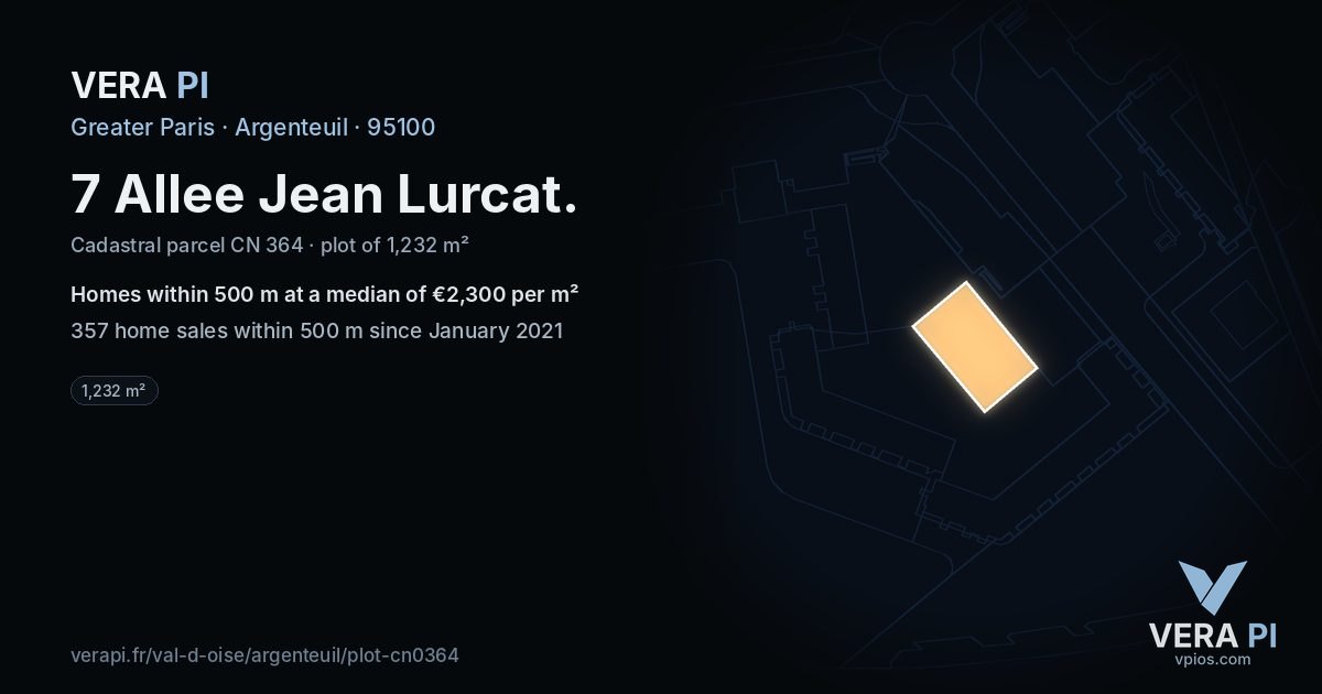 7 Allee Jean Lurcat, Argenteuil at night – the plot lit, the parcels around coloured by the prices near them