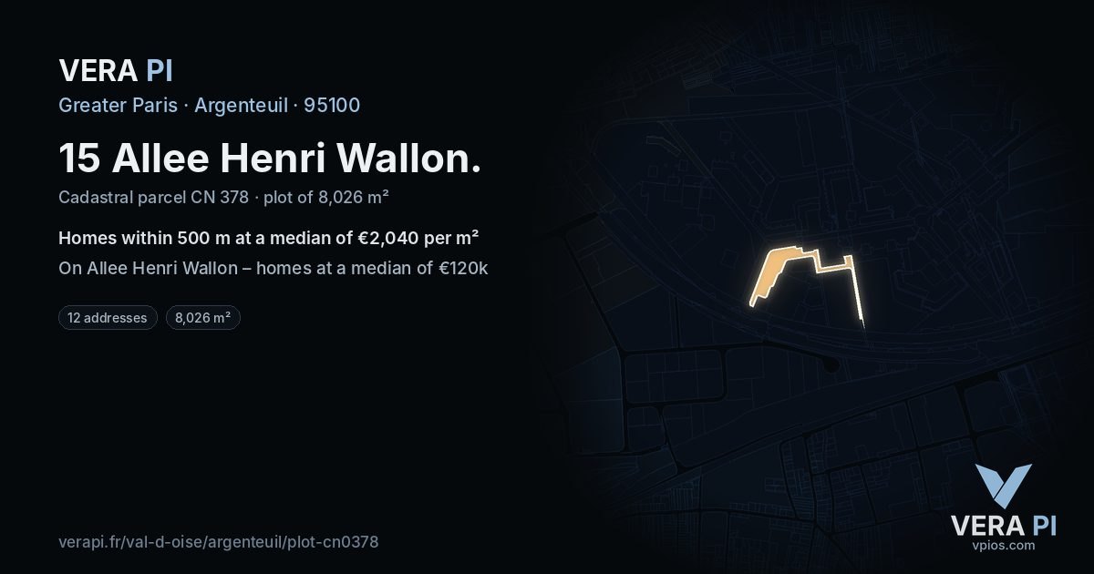 15 Allee Henri Wallon, Argenteuil at night – the plot lit, the parcels around coloured by the prices near them