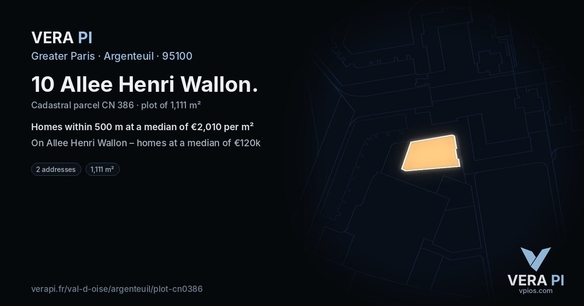 10 Allee Henri Wallon, Argenteuil at night – the plot lit, the parcels around coloured by the prices near them