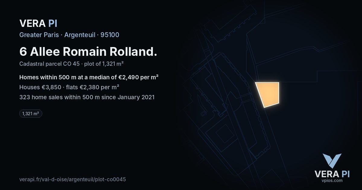 6 Allee Romain Rolland, Argenteuil at night – the plot lit, the parcels around coloured by the prices near them