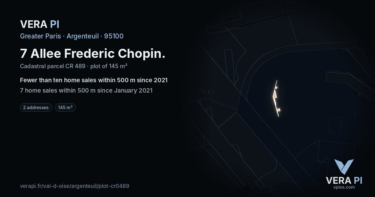 7 Allee Frederic Chopin, Argenteuil at night – the plot lit, the parcels around coloured by the prices near them