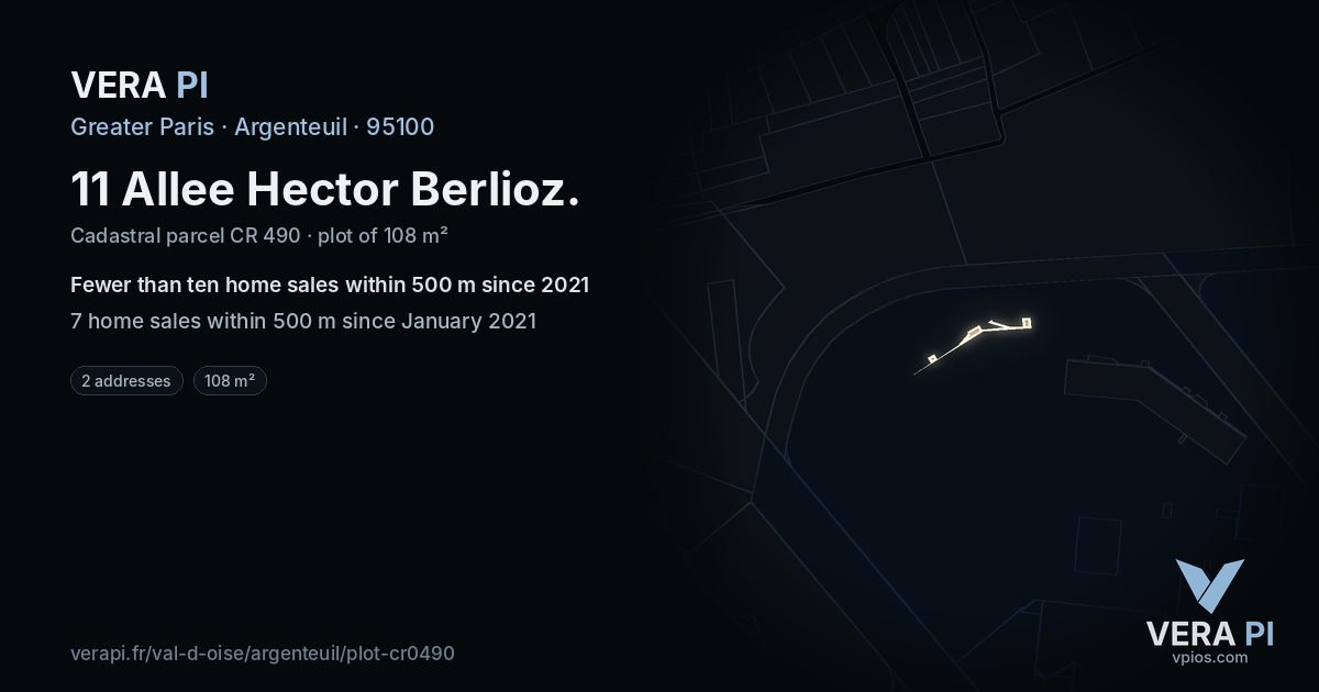 11 Allee Hector Berlioz, Argenteuil at night – the plot lit, the parcels around coloured by the prices near them