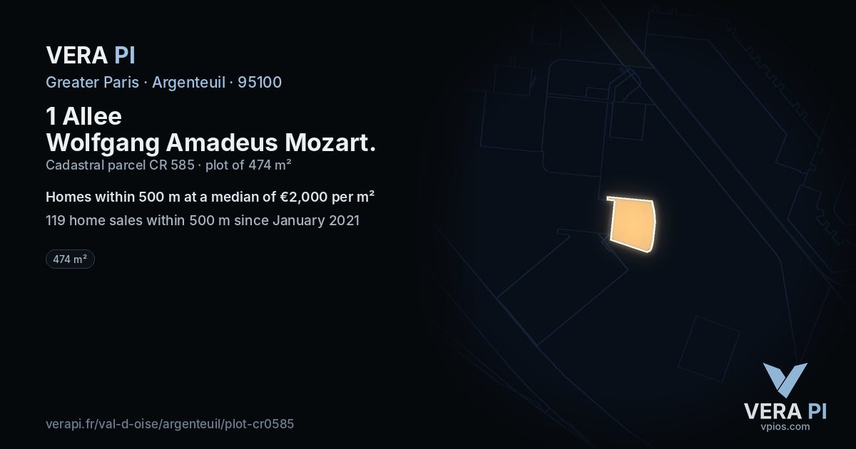 1 Allee Wolfgang Amadeus Mozart, Argenteuil at night – the plot lit, the parcels around coloured by the prices near them