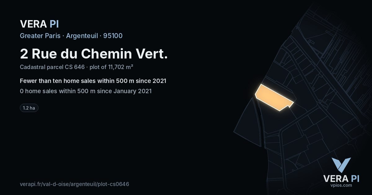 2 Rue du Chemin Vert, Argenteuil at night – the plot lit, the parcels around coloured by the prices near them