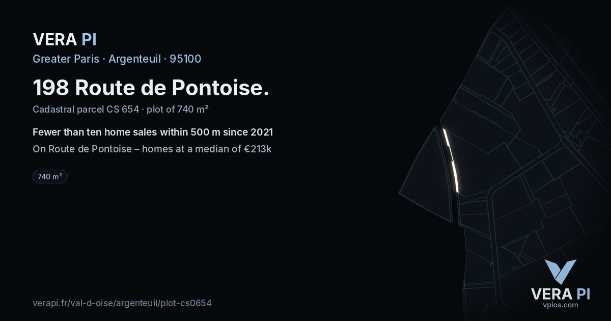 198 Route de Pontoise, Argenteuil at night – the plot lit, the parcels around coloured by the prices near them