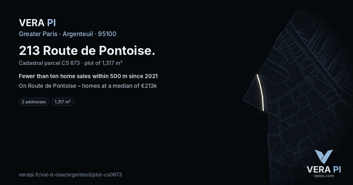 213 Route de Pontoise, Argenteuil at night – the plot lit, the parcels around coloured by the prices near them