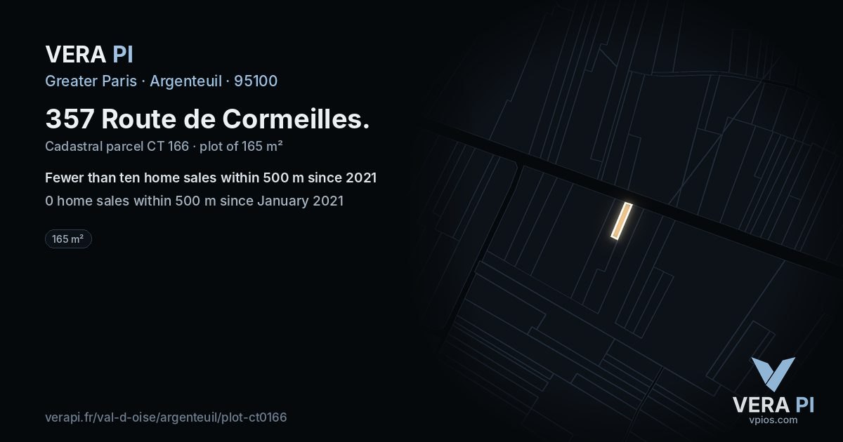 357 Route de Cormeilles, Argenteuil at night – the plot lit, the parcels around coloured by the prices near them