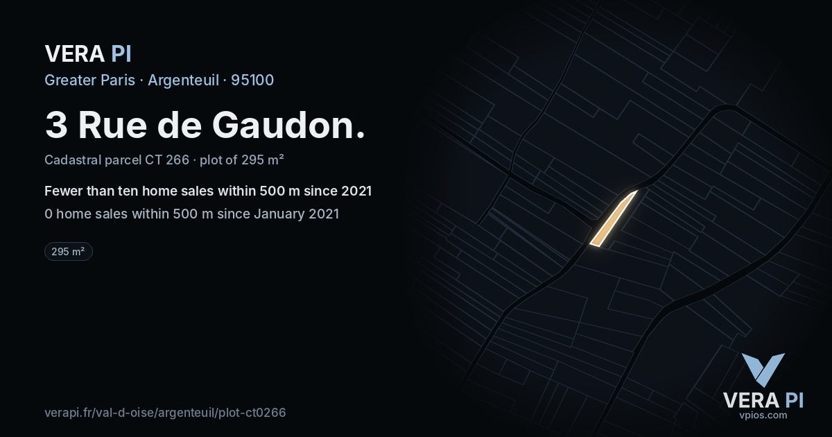 3 Rue de Gaudon, Argenteuil at night – the plot lit, the parcels around coloured by the prices near them