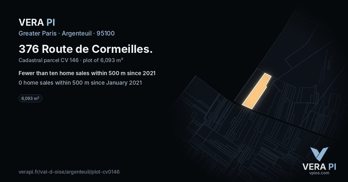 376 Route de Cormeilles, Argenteuil at night – the plot lit, the parcels around coloured by the prices near them