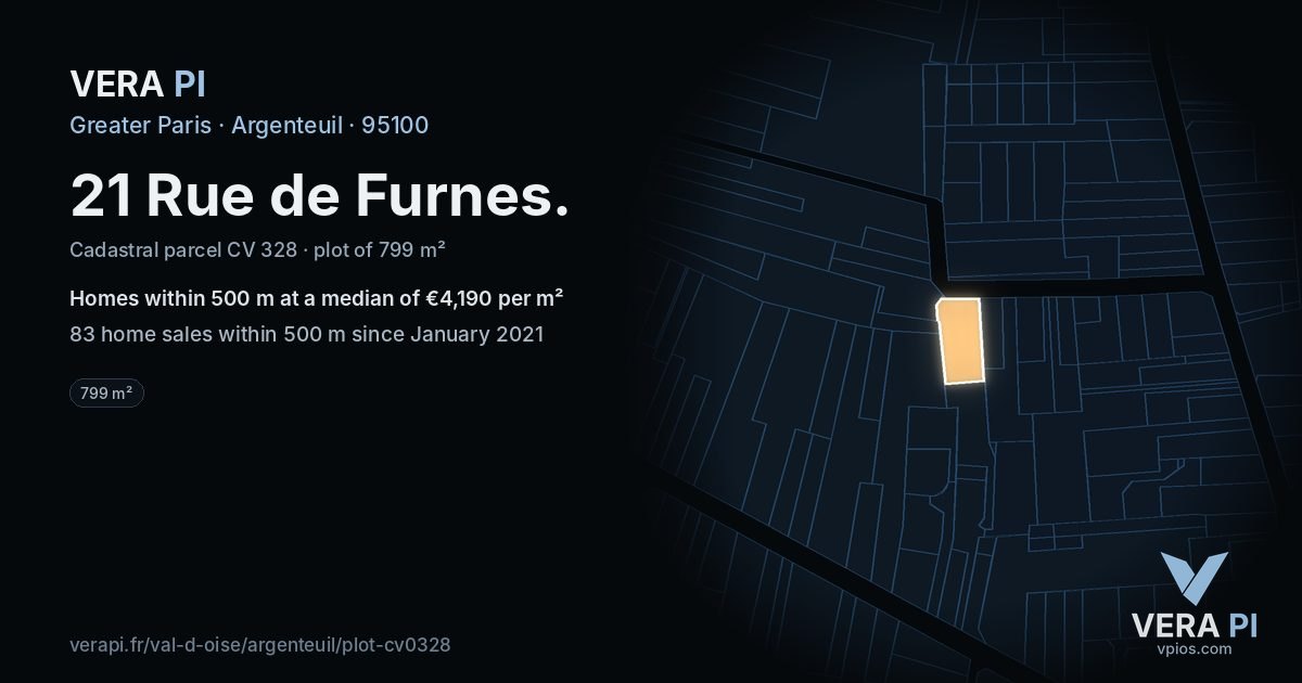 21 Rue de Furnes, Argenteuil at night – the plot lit, the parcels around coloured by the prices near them