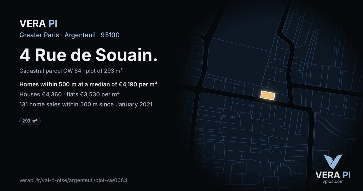 4 Rue de Souain, Argenteuil at night – the plot lit, the parcels around coloured by the prices near them