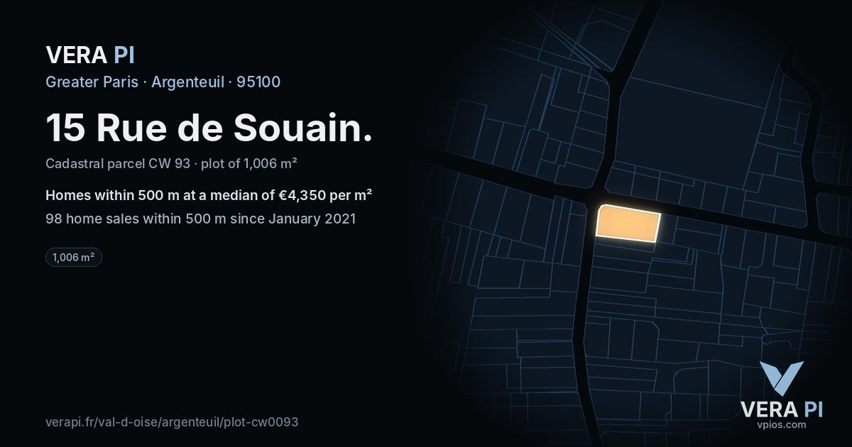 15 Rue de Souain, Argenteuil at night – the plot lit, the parcels around coloured by the prices near them