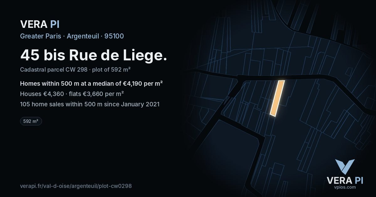 45 bis Rue de Liege, Argenteuil at night – the plot lit, the parcels around coloured by the prices near them
