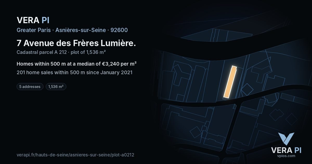 7 Avenue des Frères Lumière, Asnières-sur-Seine at night – the plot lit, the parcels around coloured by the prices near them