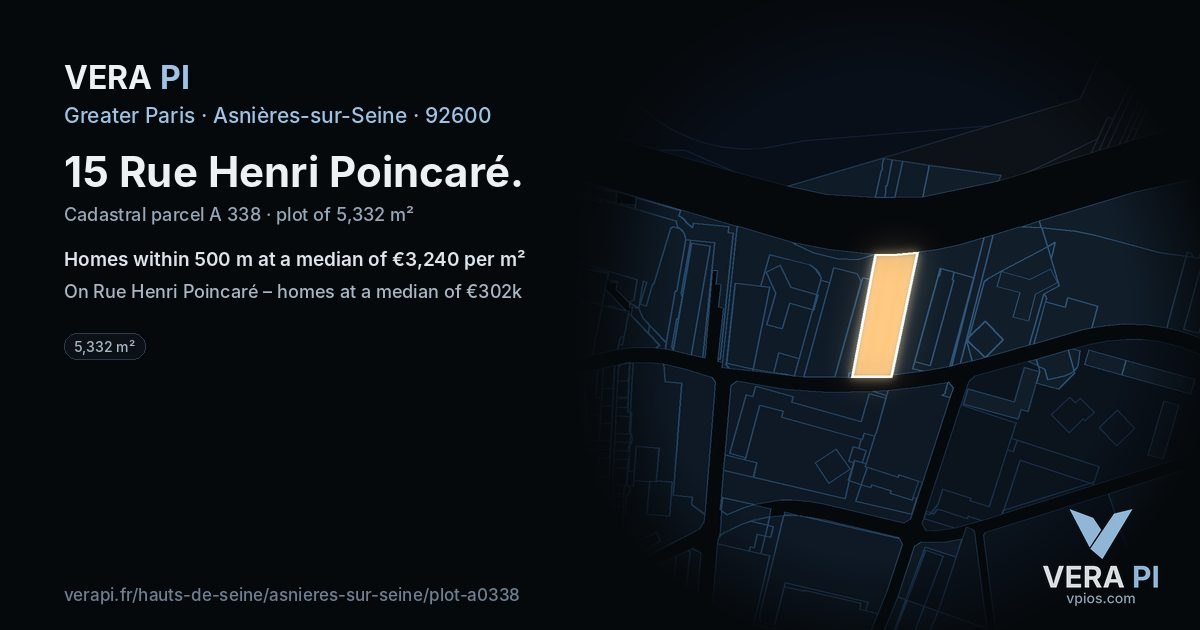 15 Rue Henri Poincaré, Asnières-sur-Seine at night – the plot lit, the parcels around coloured by the prices near them