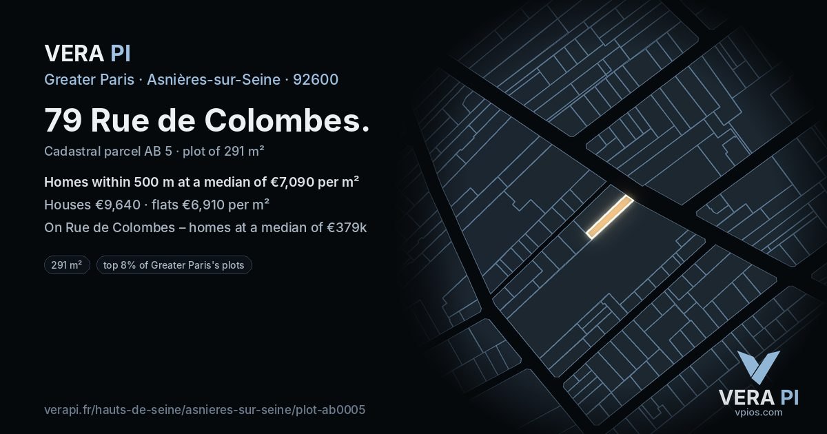 79 Rue de Colombes, Asnières-sur-Seine at night – the plot lit, the parcels around coloured by the prices near them