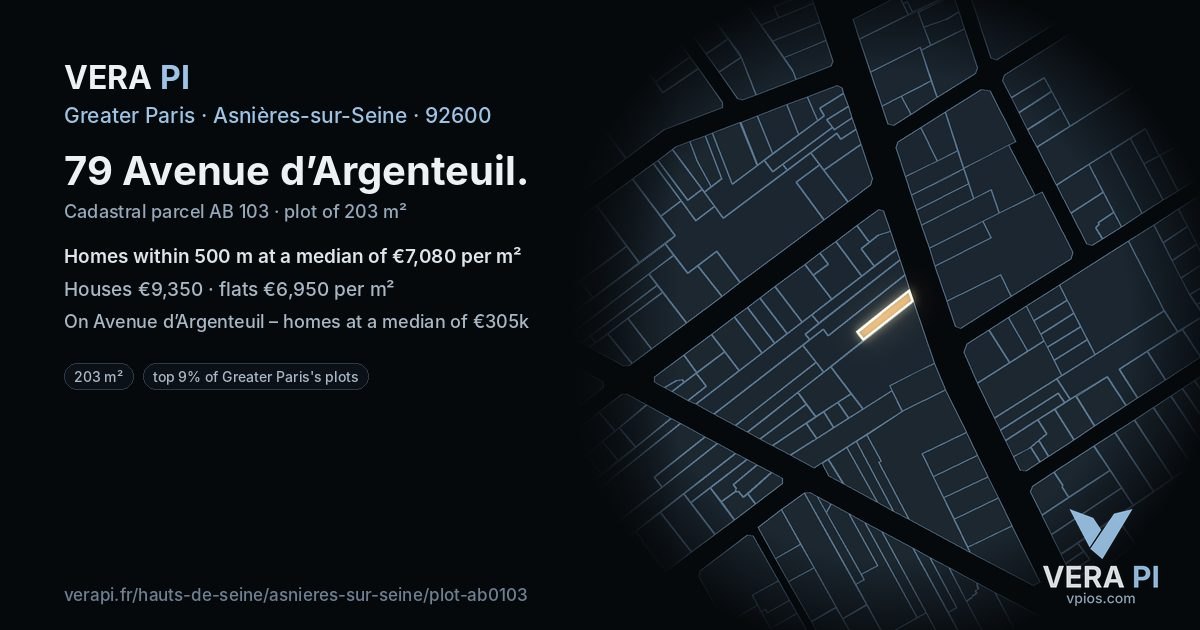 79 Avenue d’Argenteuil, Asnières-sur-Seine at night – the plot lit, the parcels around coloured by the prices near them