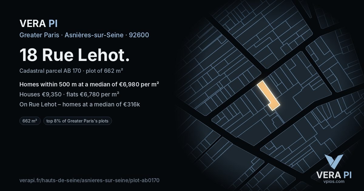 18 Rue Lehot, Asnières-sur-Seine at night – the plot lit, the parcels around coloured by the prices near them
