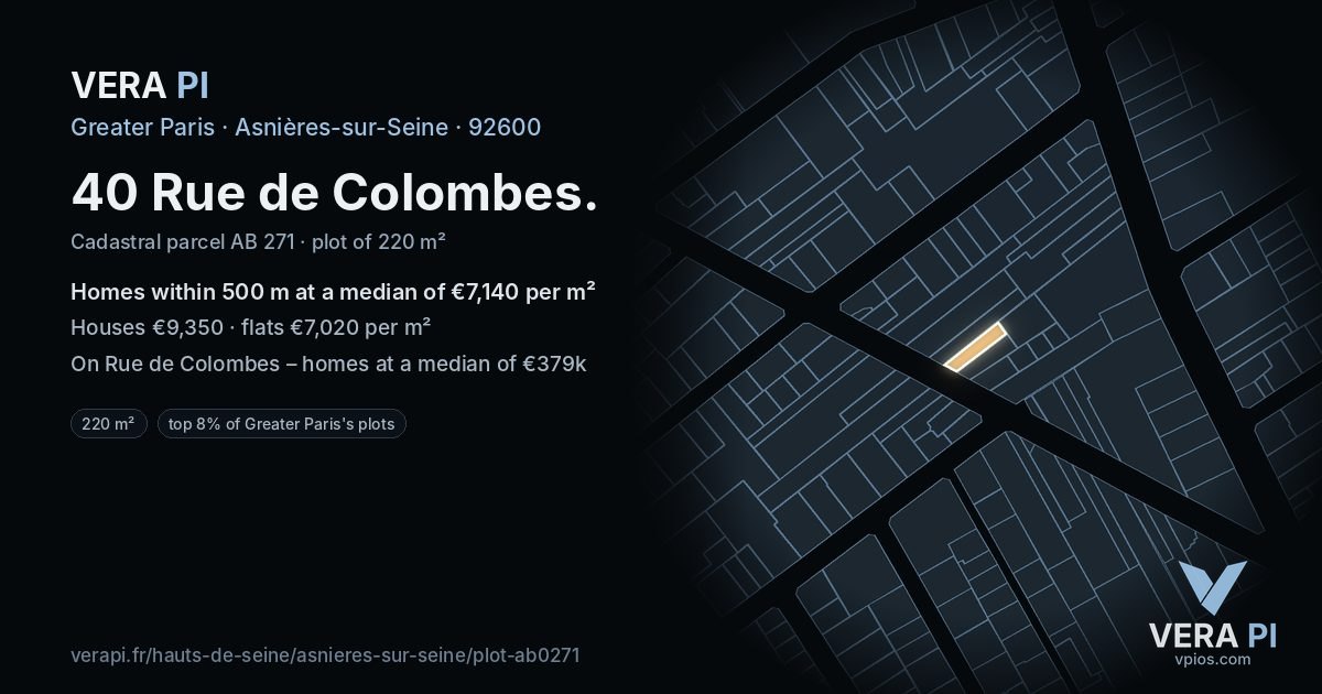 40 Rue de Colombes, Asnières-sur-Seine at night – the plot lit, the parcels around coloured by the prices near them
