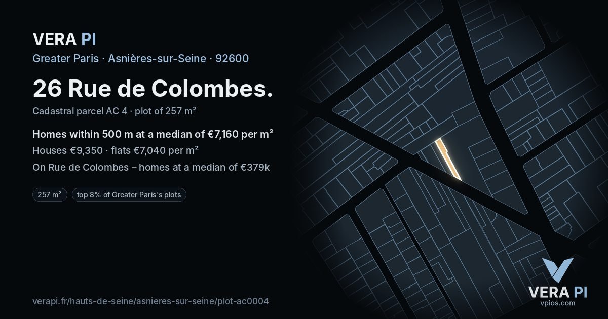 26 Rue de Colombes, Asnières-sur-Seine at night – the plot lit, the parcels around coloured by the prices near them