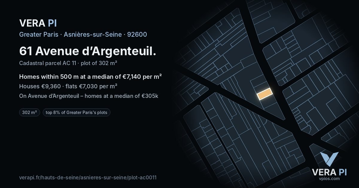 61 Avenue d’Argenteuil, Asnières-sur-Seine at night – the plot lit, the parcels around coloured by the prices near them