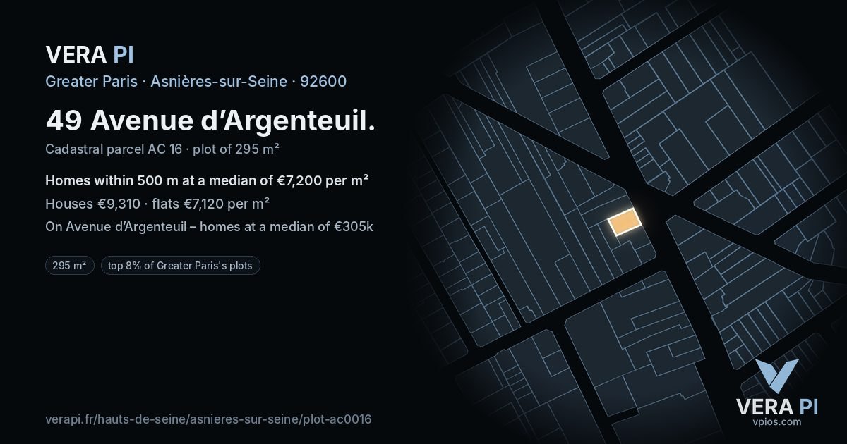 49 Avenue d’Argenteuil, Asnières-sur-Seine at night – the plot lit, the parcels around coloured by the prices near them