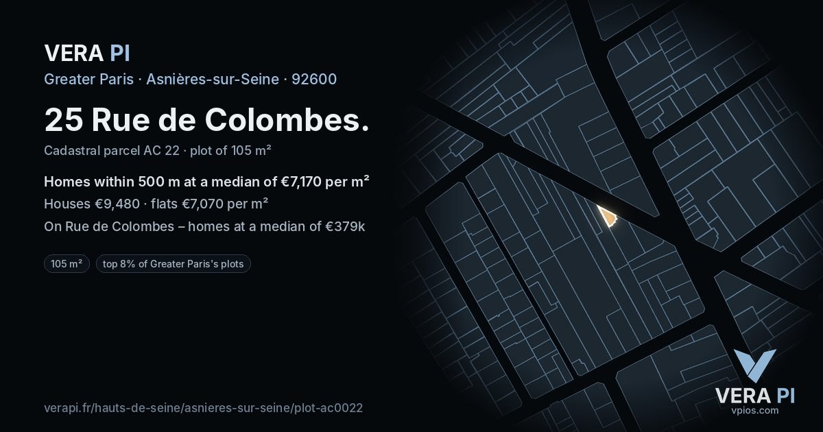 25 Rue de Colombes, Asnières-sur-Seine at night – the plot lit, the parcels around coloured by the prices near them