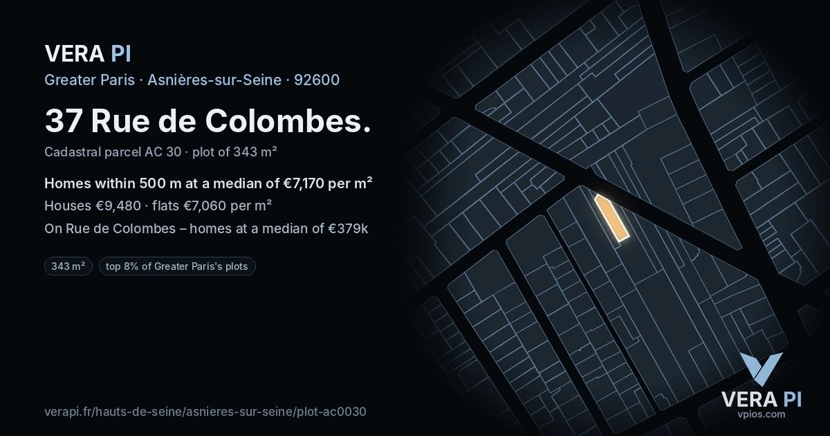 37 Rue de Colombes, Asnières-sur-Seine at night – the plot lit, the parcels around coloured by the prices near them