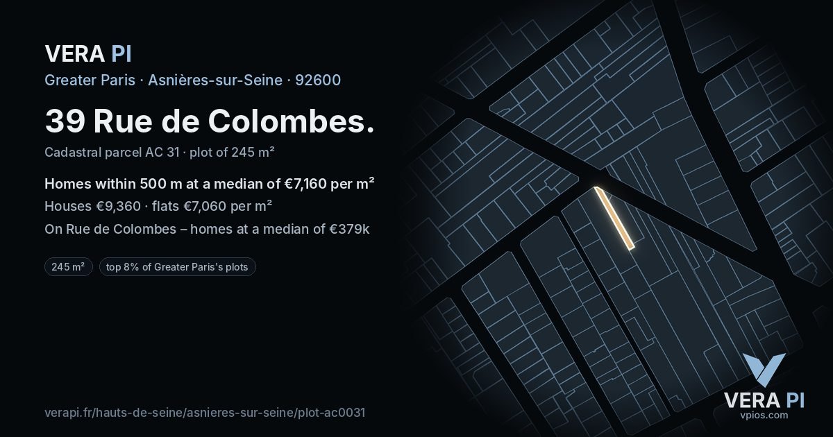39 Rue de Colombes, Asnières-sur-Seine at night – the plot lit, the parcels around coloured by the prices near them