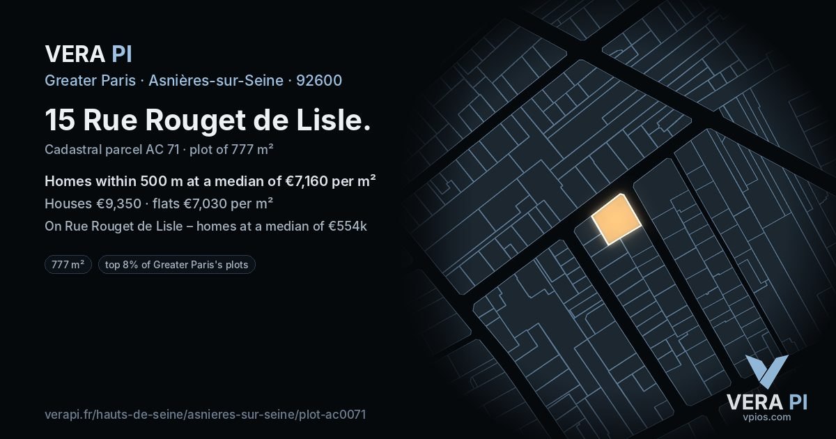 15 Rue Rouget de Lisle, Asnières-sur-Seine at night – the plot lit, the parcels around coloured by the prices near them
