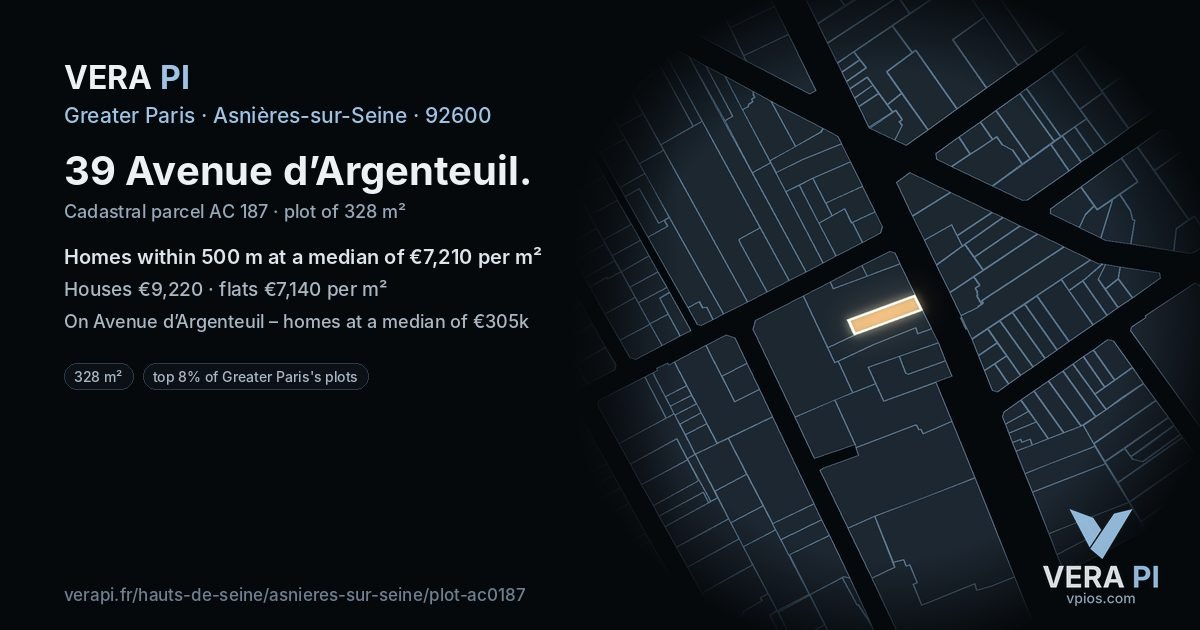 39 Avenue d’Argenteuil, Asnières-sur-Seine at night – the plot lit, the parcels around coloured by the prices near them
