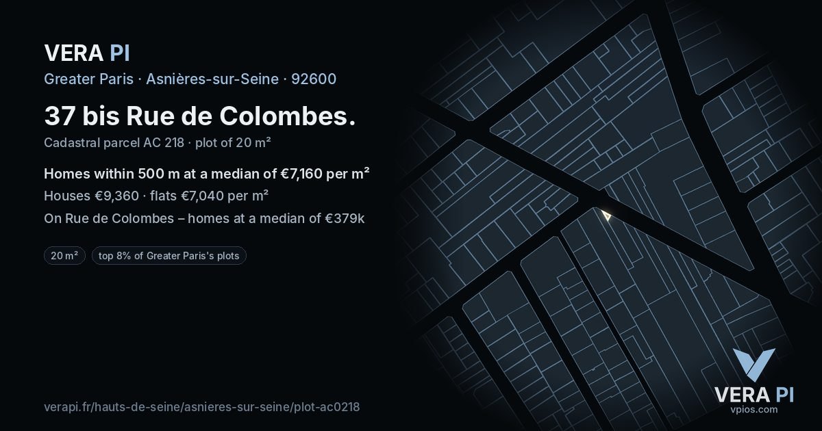 37 bis Rue de Colombes, Asnières-sur-Seine at night – the plot lit, the parcels around coloured by the prices near them