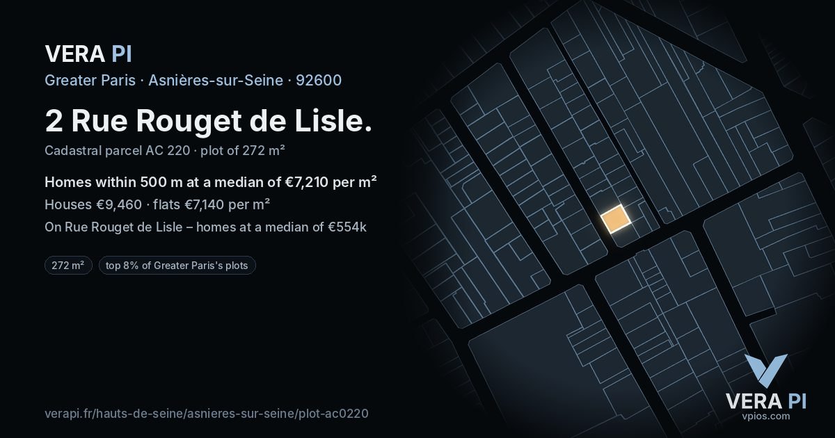 2 Rue Rouget de Lisle, Asnières-sur-Seine at night – the plot lit, the parcels around coloured by the prices near them
