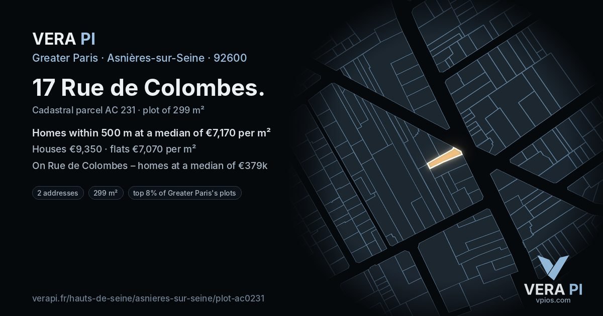 17 Rue de Colombes, Asnières-sur-Seine at night – the plot lit, the parcels around coloured by the prices near them