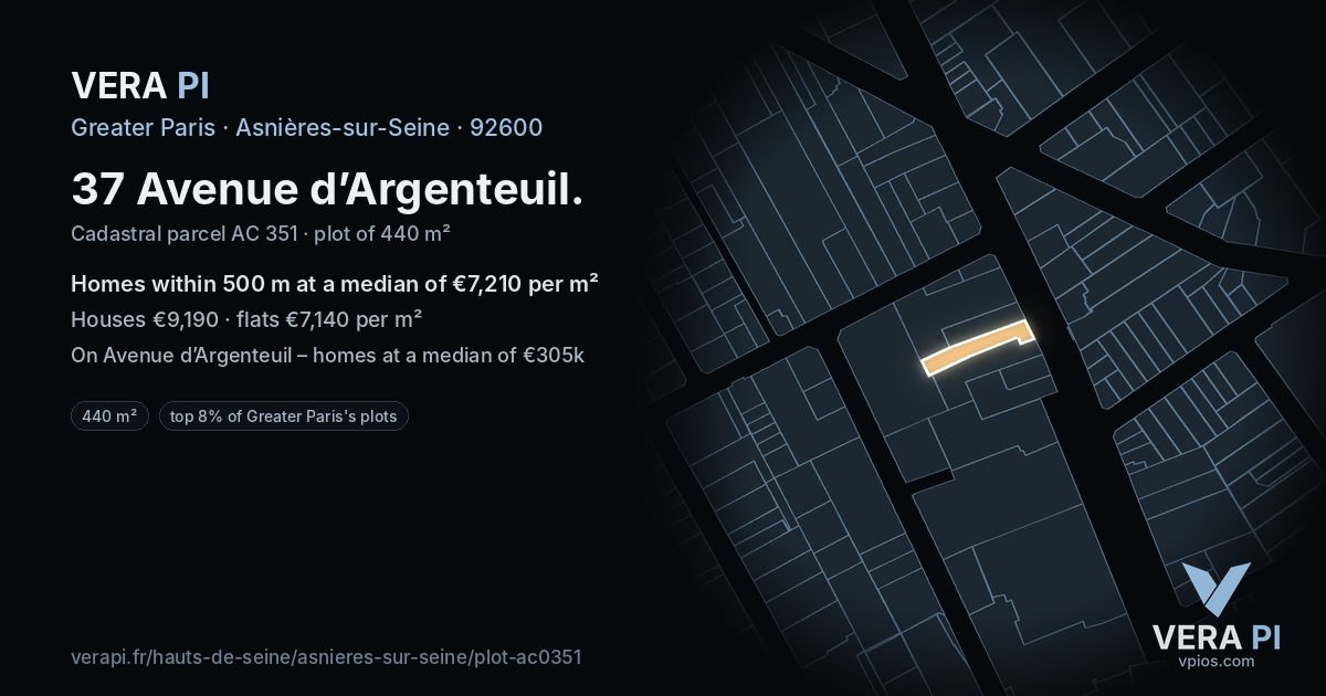 37 Avenue d’Argenteuil, Asnières-sur-Seine at night – the plot lit, the parcels around coloured by the prices near them