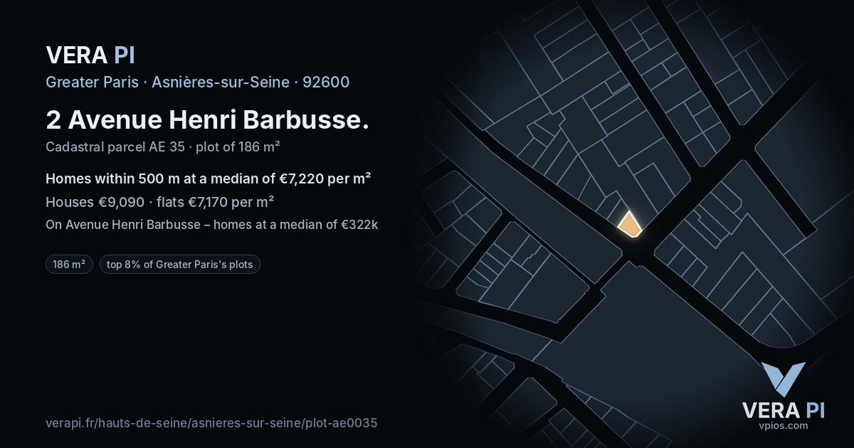 2 Avenue Henri Barbusse, Asnières-sur-Seine at night – the plot lit, the parcels around coloured by the prices near them