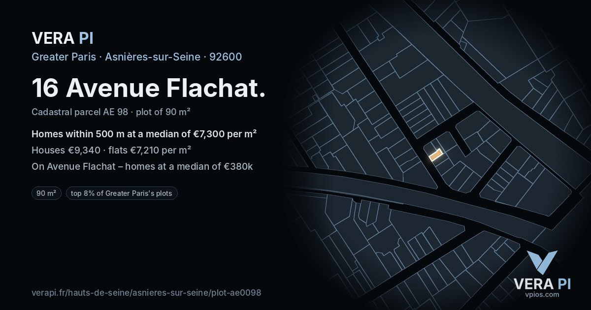 16 Avenue Flachat, Asnières-sur-Seine at night – the plot lit, the parcels around coloured by the prices near them