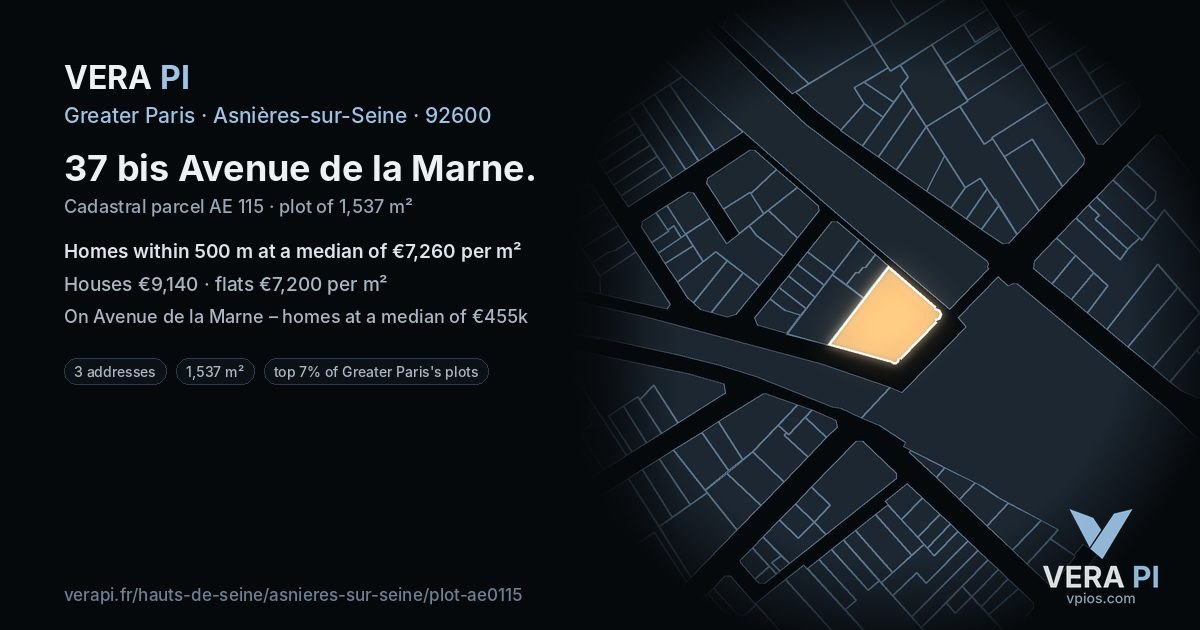 37 bis Avenue de la Marne, Asnières-sur-Seine at night – the plot lit, the parcels around coloured by the prices near them