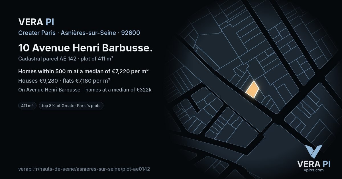 10 Avenue Henri Barbusse, Asnières-sur-Seine at night – the plot lit, the parcels around coloured by the prices near them