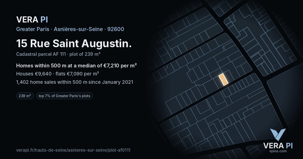 15 Rue Saint Augustin, Asnières-sur-Seine at night – the plot lit, the parcels around coloured by the prices near them