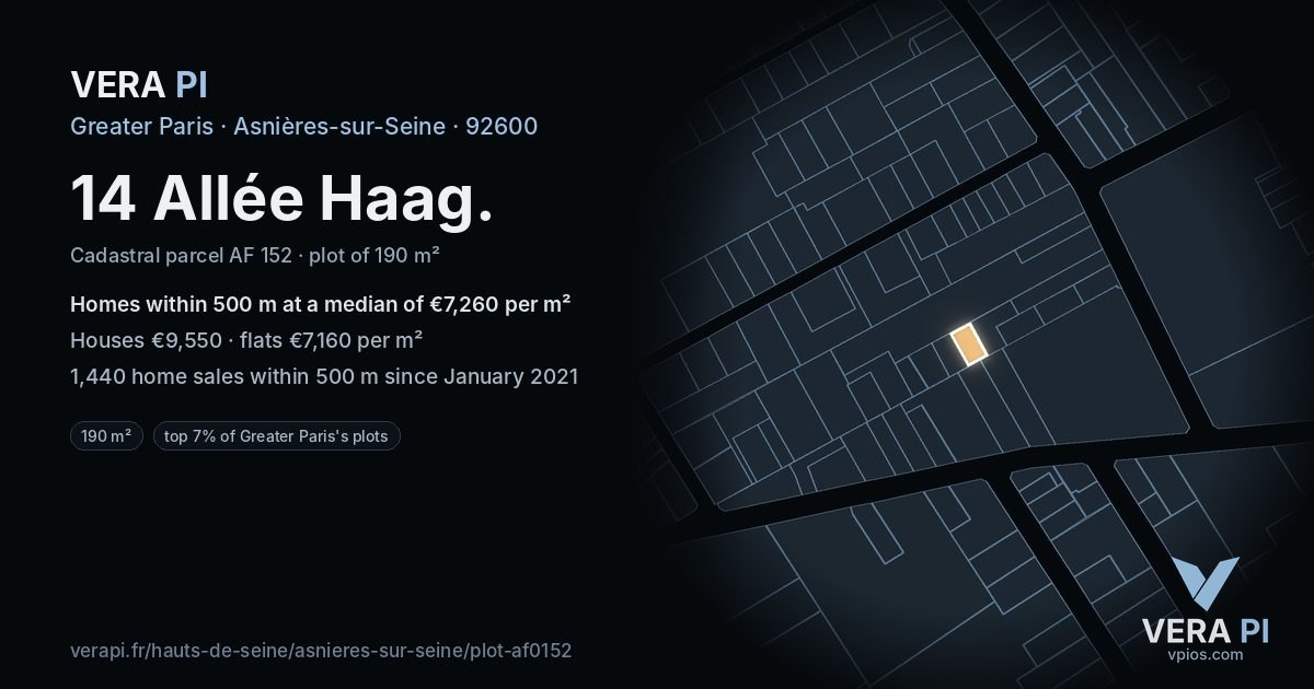 14 Allée Haag, Asnières-sur-Seine at night – the plot lit, the parcels around coloured by the prices near them