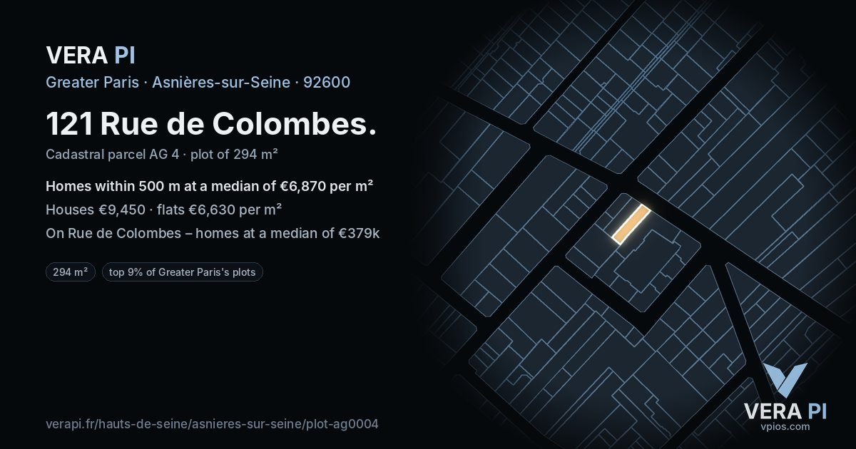 121 Rue de Colombes, Asnières-sur-Seine at night – the plot lit, the parcels around coloured by the prices near them