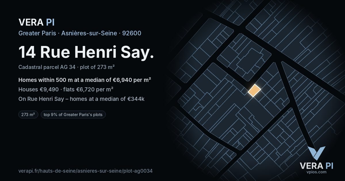 14 Rue Henri Say, Asnières-sur-Seine at night – the plot lit, the parcels around coloured by the prices near them