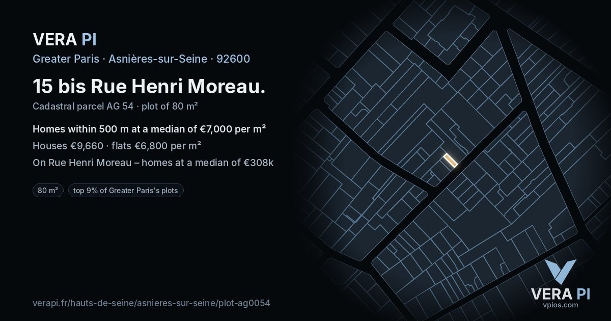 15 bis Rue Henri Moreau, Asnières-sur-Seine at night – the plot lit, the parcels around coloured by the prices near them