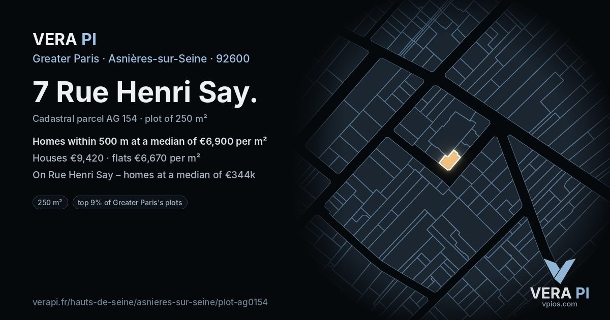 7 Rue Henri Say, Asnières-sur-Seine at night – the plot lit, the parcels around coloured by the prices near them
