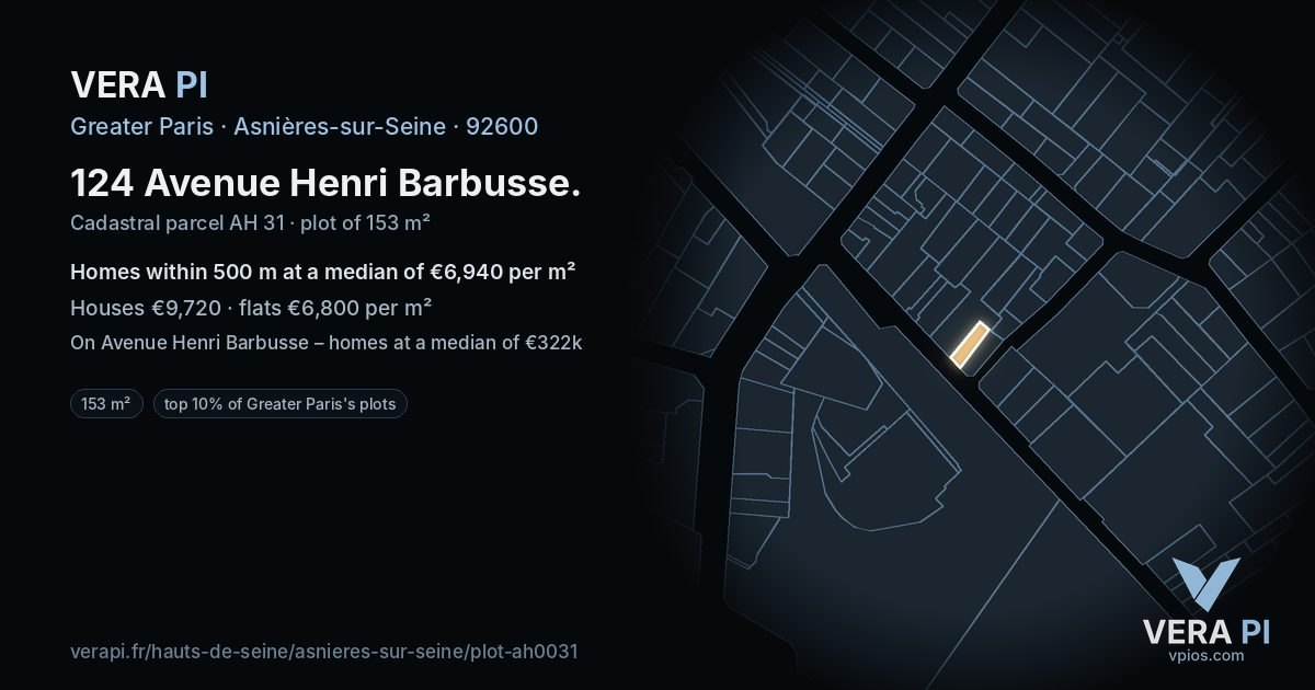 124 Avenue Henri Barbusse, Asnières-sur-Seine at night – the plot lit, the parcels around coloured by the prices near them