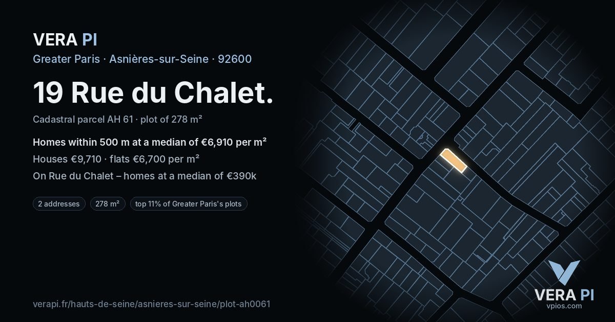 19 Rue du Chalet, Asnières-sur-Seine at night – the plot lit, the parcels around coloured by the prices near them