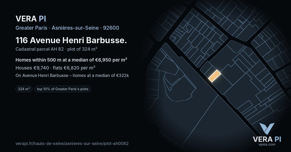 116 Avenue Henri Barbusse, Asnières-sur-Seine at night – the plot lit, the parcels around coloured by the prices near them