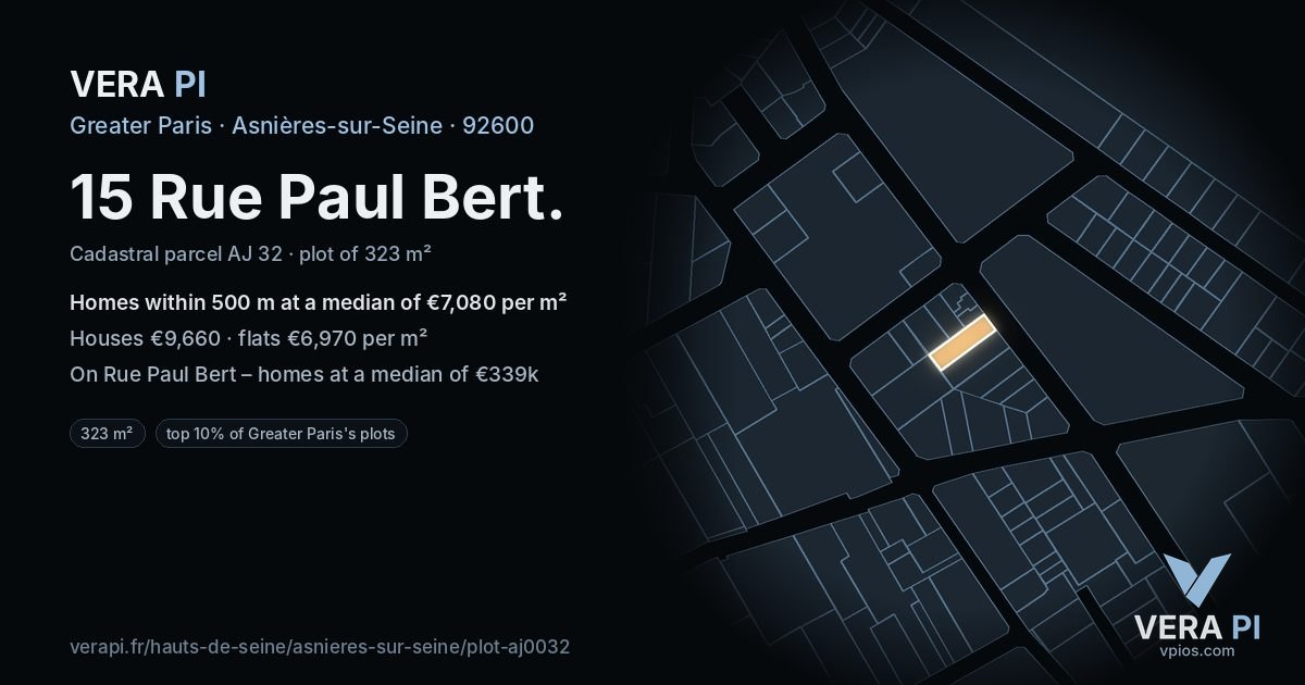 15 Rue Paul Bert, Asnières-sur-Seine at night – the plot lit, the parcels around coloured by the prices near them